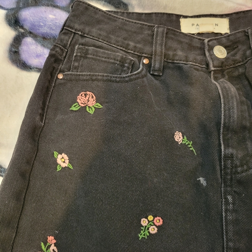 Pacsun Black Floral Distressed Denim Skirt Coquette Feminine Casual | 24 - Picture 2 of 7